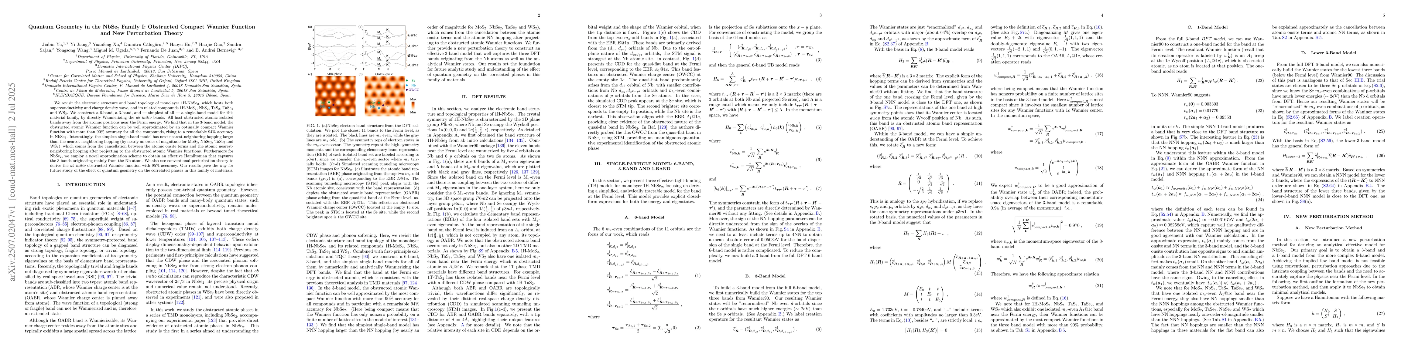 Thumbnail for Quantum Geometry in the NbSe$_2$ Family I: Obstructed Compact Wannier
  Function and New Perturbation Theory