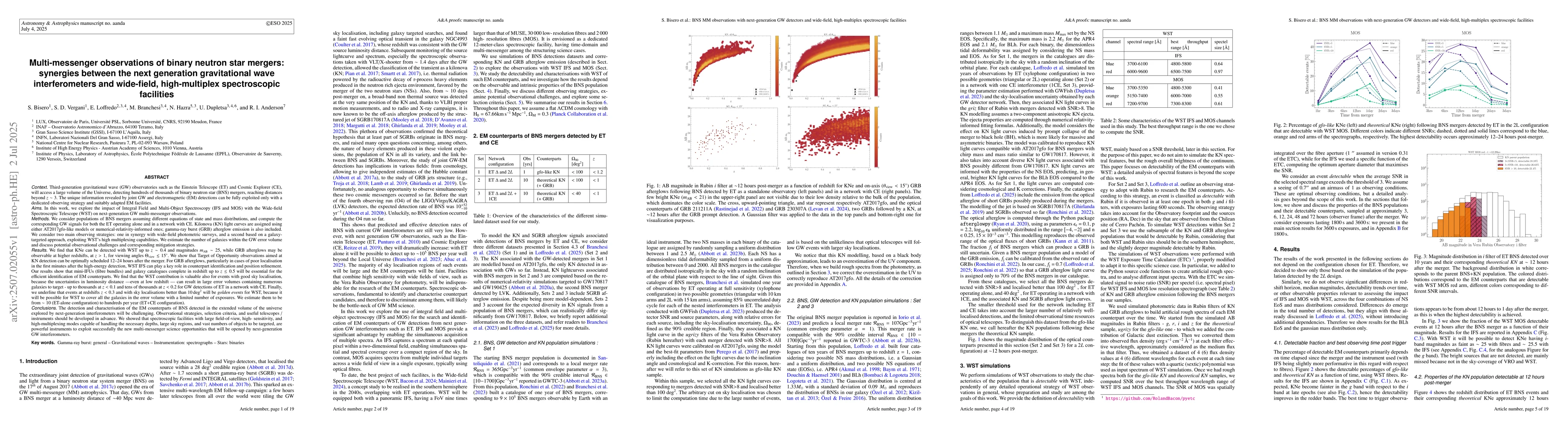 Thumbnail for Multi-messenger observations of binary neutron star mergers: synergies
  between the next generation gravitational wave interferometers and
  wide-field, high-multiplex spectroscopic facilities