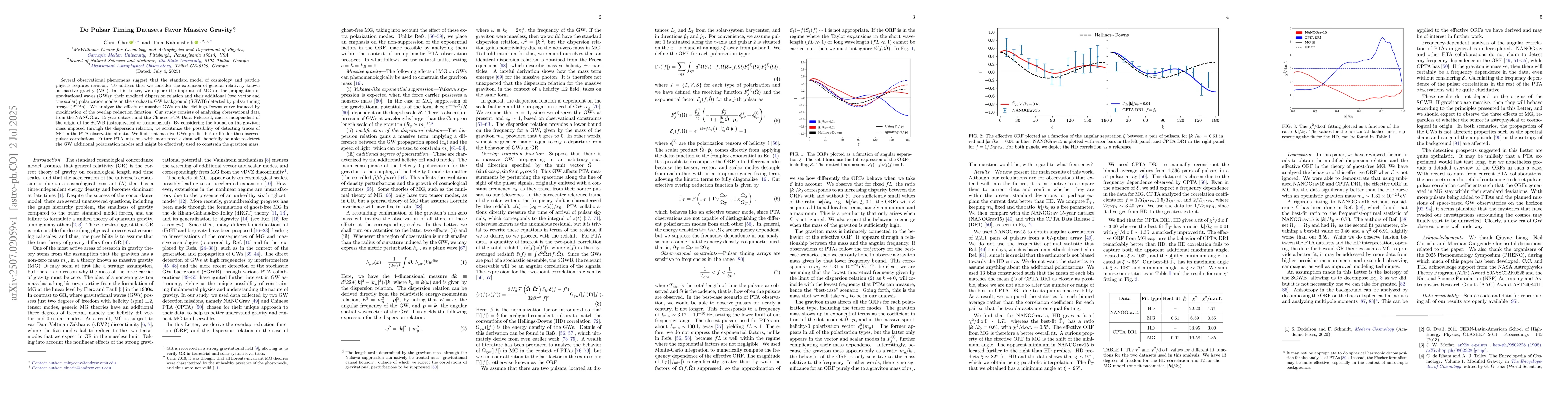 Thumbnail for Do Pulsar Timing Datasets Favor Massive Gravity?