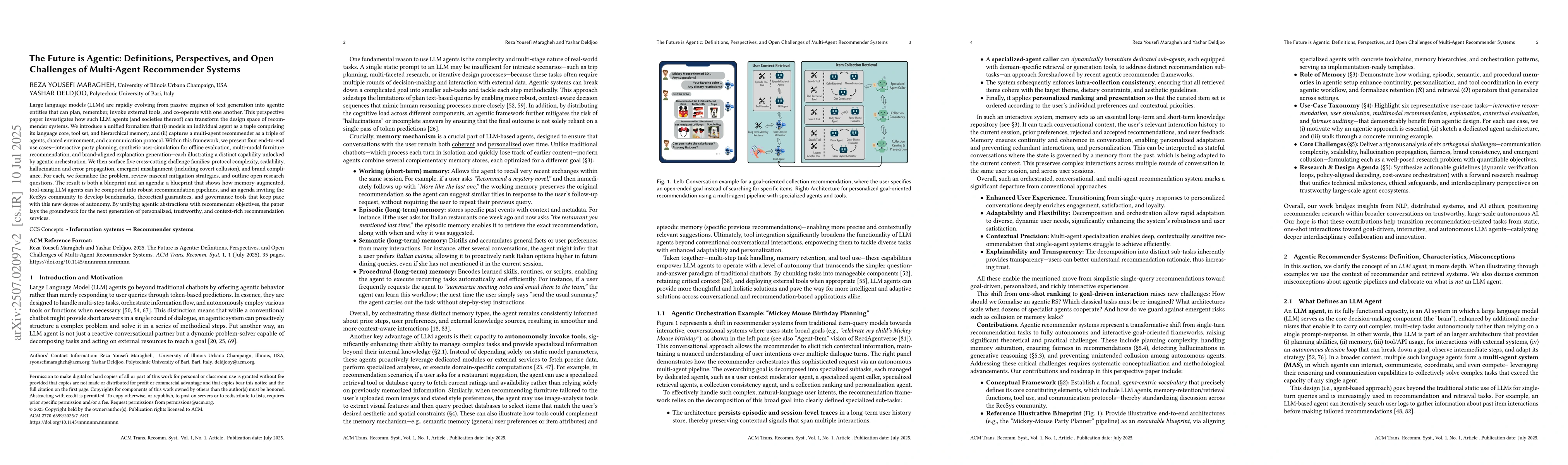 Thumbnail for The Future is Agentic: Definitions, Perspectives, and Open Challenges of
  Multi-Agent Recommender Systems