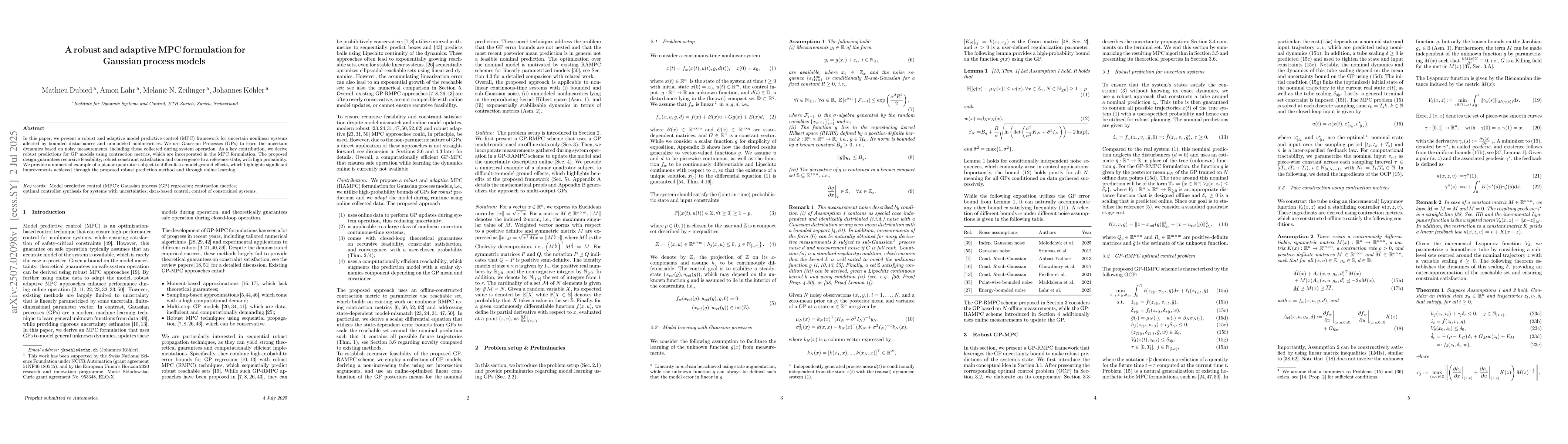 Thumbnail for A robust and adaptive MPC formulation for Gaussian process models