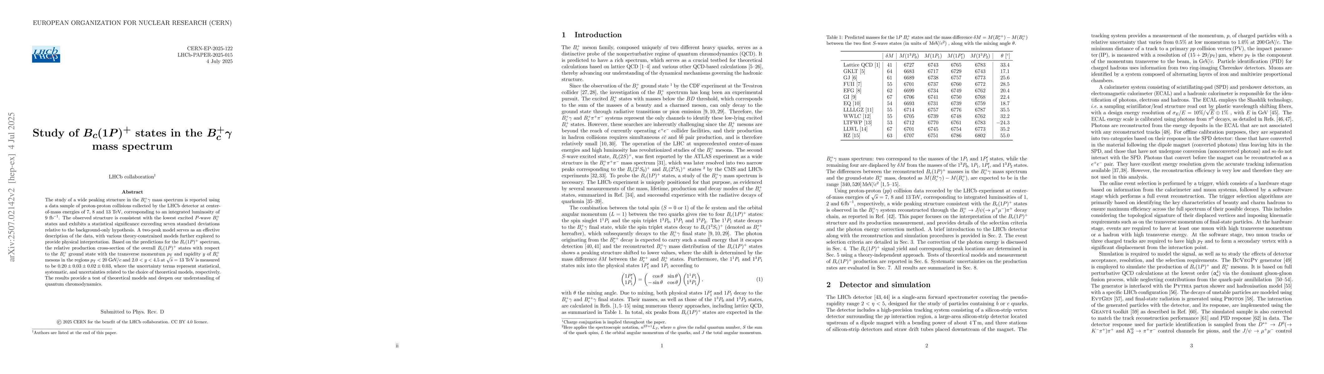 Thumbnail for Study of $B_{c}(1P)^{+}$ states in the $B_{c}^{+} γ$ mass spectrum