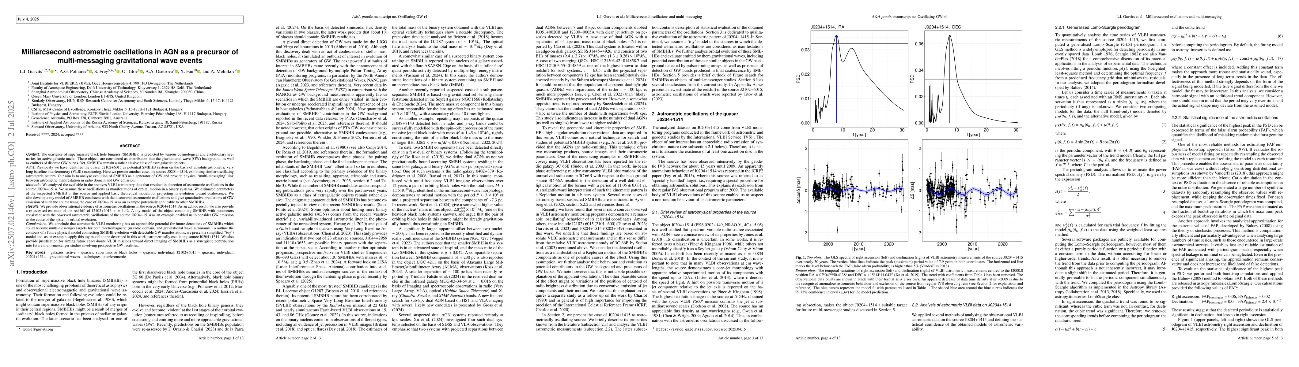 Thumbnail for Milliarcsecond astrometric oscillations in AGN as a precursor of
  multi-messaging gravitational wave events