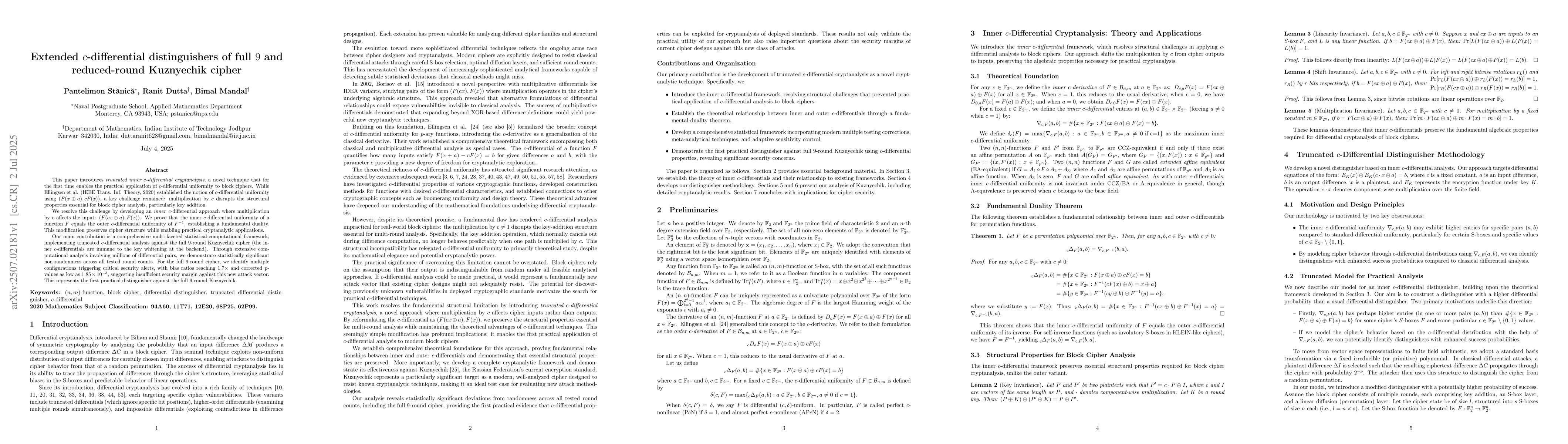 Thumbnail for Extended c-differential distinguishers of full 9 and reduced-round
  Kuznyechik cipher
