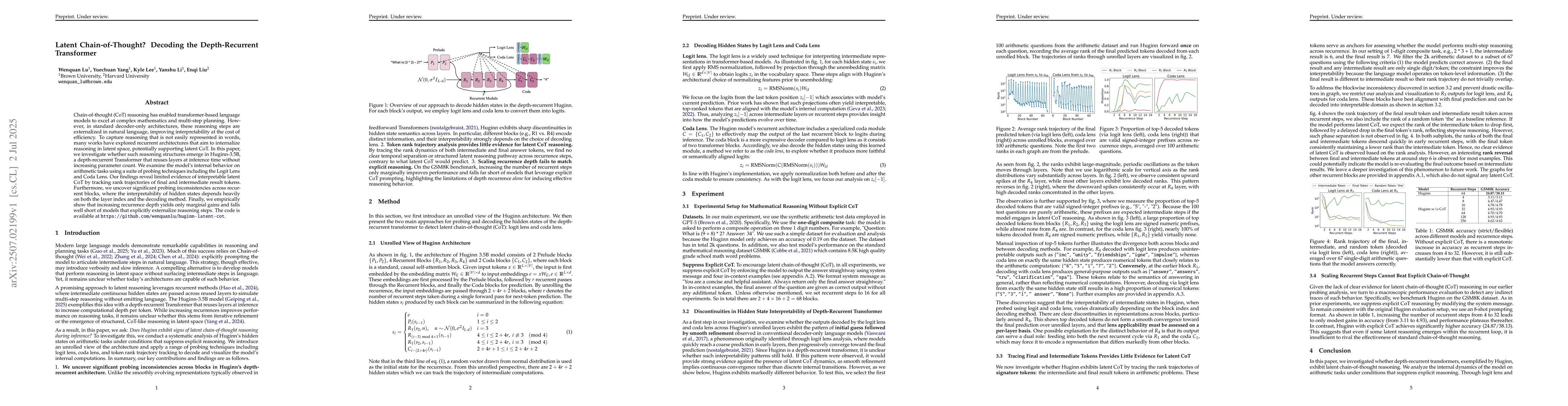 Thumbnail for Latent Chain-of-Thought? Decoding the Depth-Recurrent Transformer