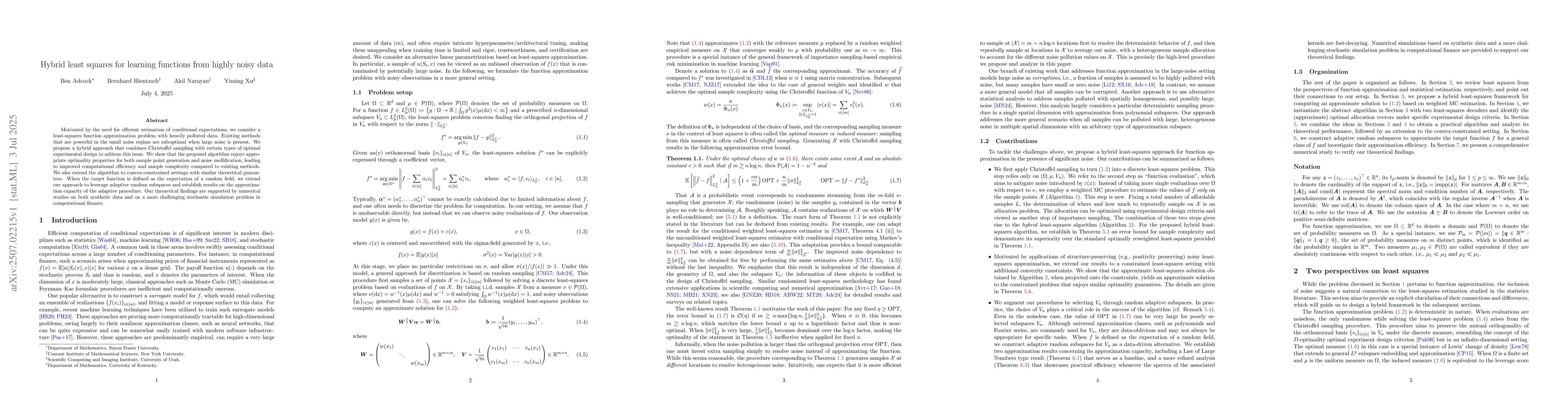Thumbnail for Hybrid least squares for learning functions from highly noisy data