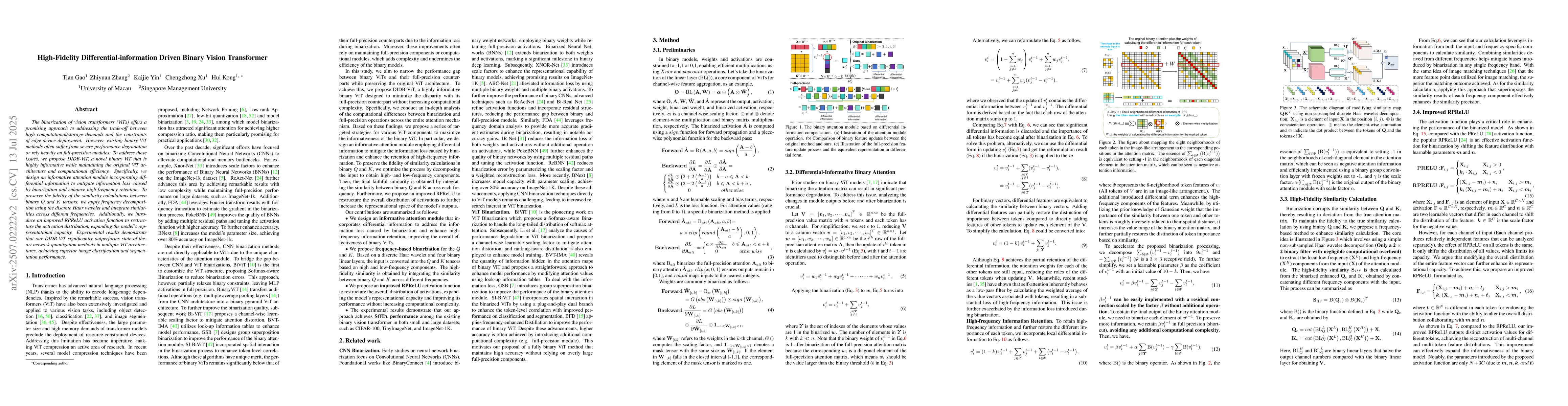 Thumbnail for High-Fidelity Differential-information Driven Binary Vision Transformer