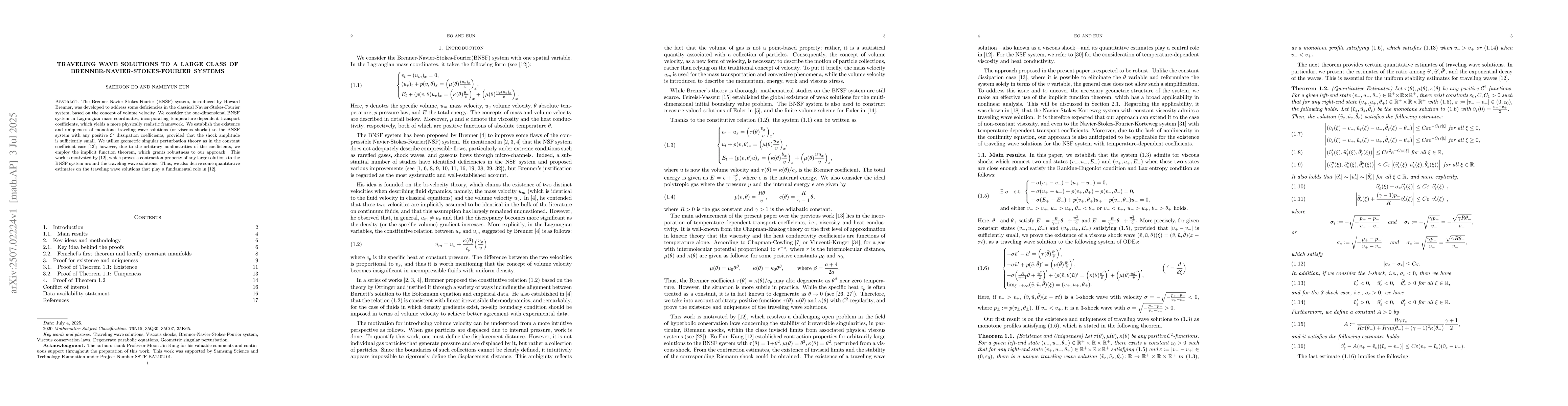 Thumbnail for Traveling Wave Solutions to a Large Class of
  Brenner-Navier-Stokes-Fourier Systems