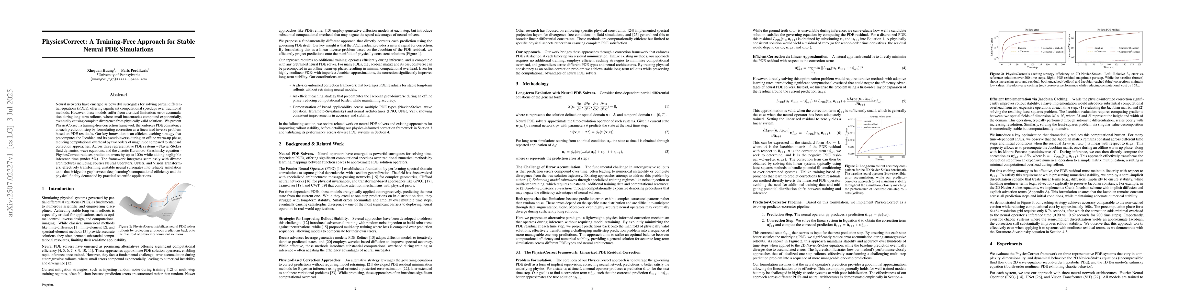 Thumbnail for PhysicsCorrect: A Training-Free Approach for Stable Neural PDE
  Simulations