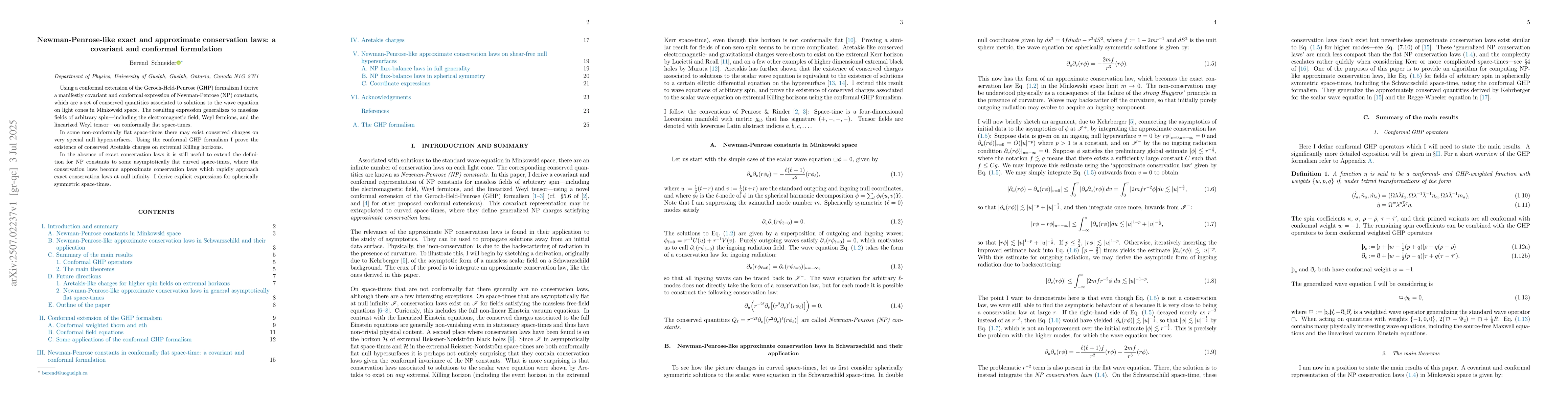 Thumbnail for Newman-Penrose-like exact and approximate conservation laws: a covariant
  and conformal formulation
