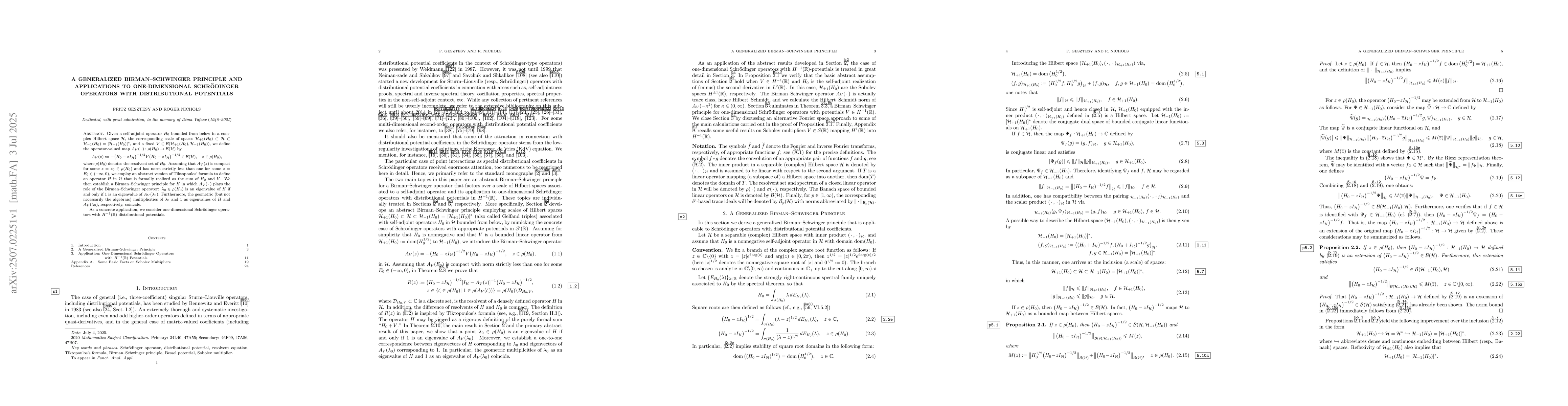 Thumbnail for A generalized Birman-Schwinger principle and applications to
  one-dimensional Schrödinger operators with distributional potentials
