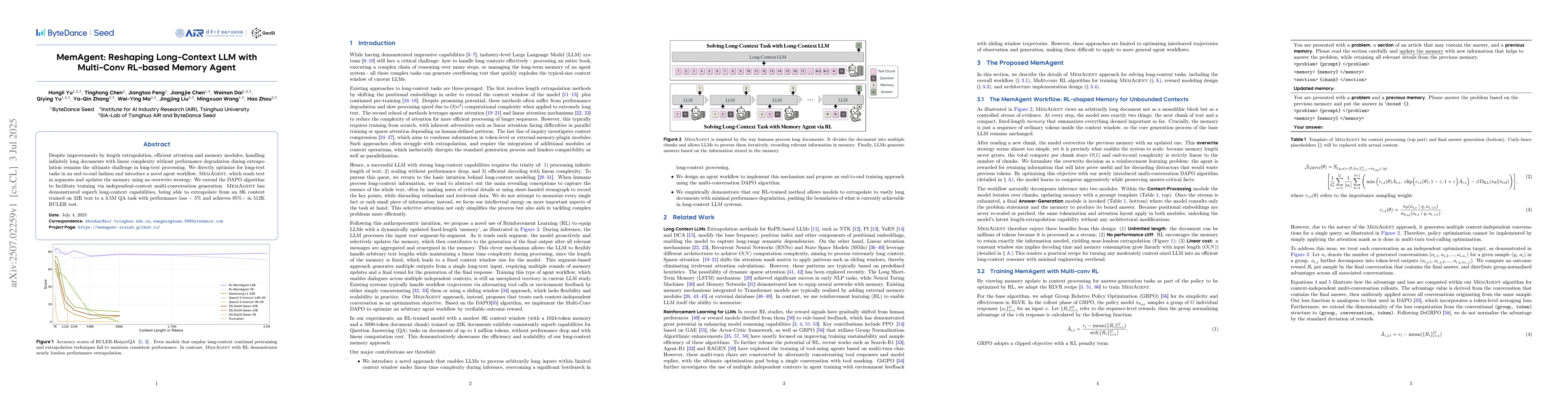 Thumbnail for MemAgent: Reshaping Long-Context LLM with Multi-Conv RL-based Memory
  Agent