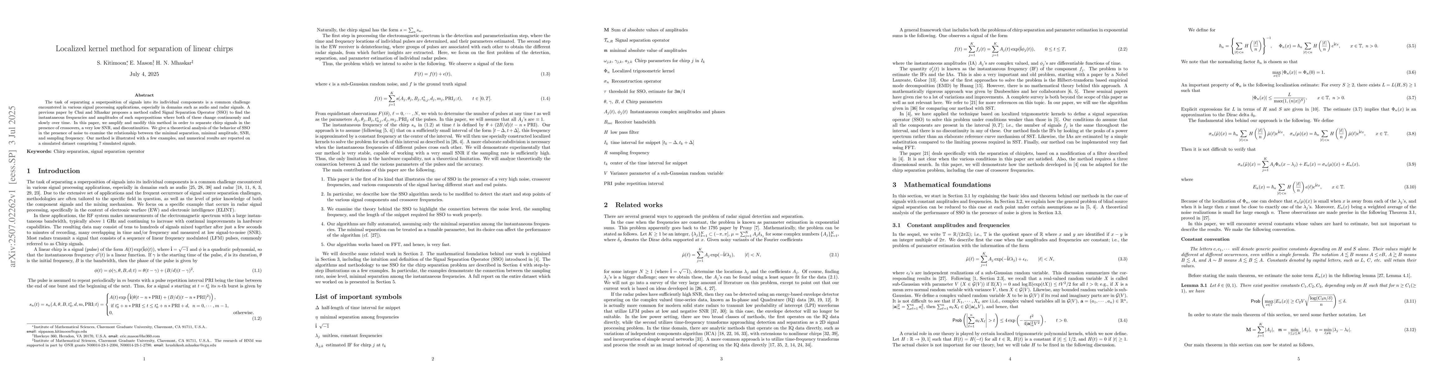 Thumbnail for Localized kernel method for separation of linear chirps