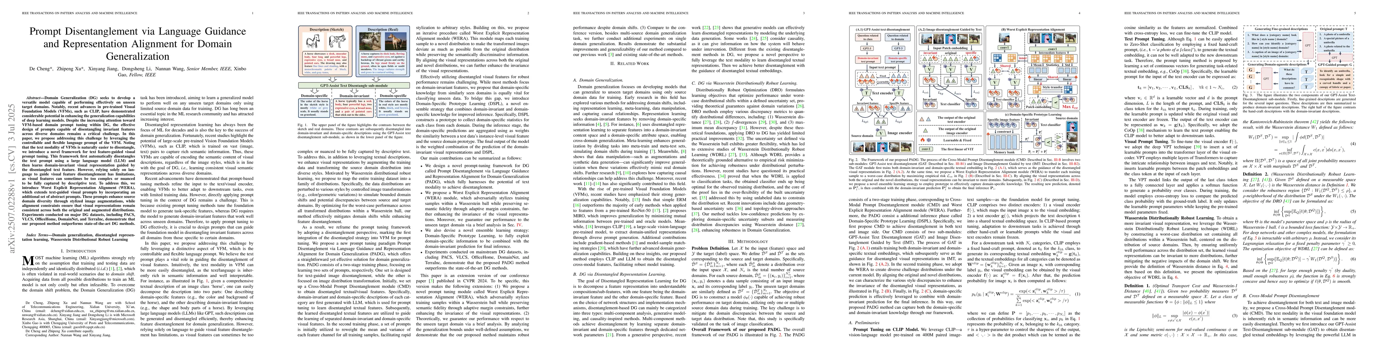 Thumbnail for Prompt Disentanglement via Language Guidance and Representation
  Alignment for Domain Generalization