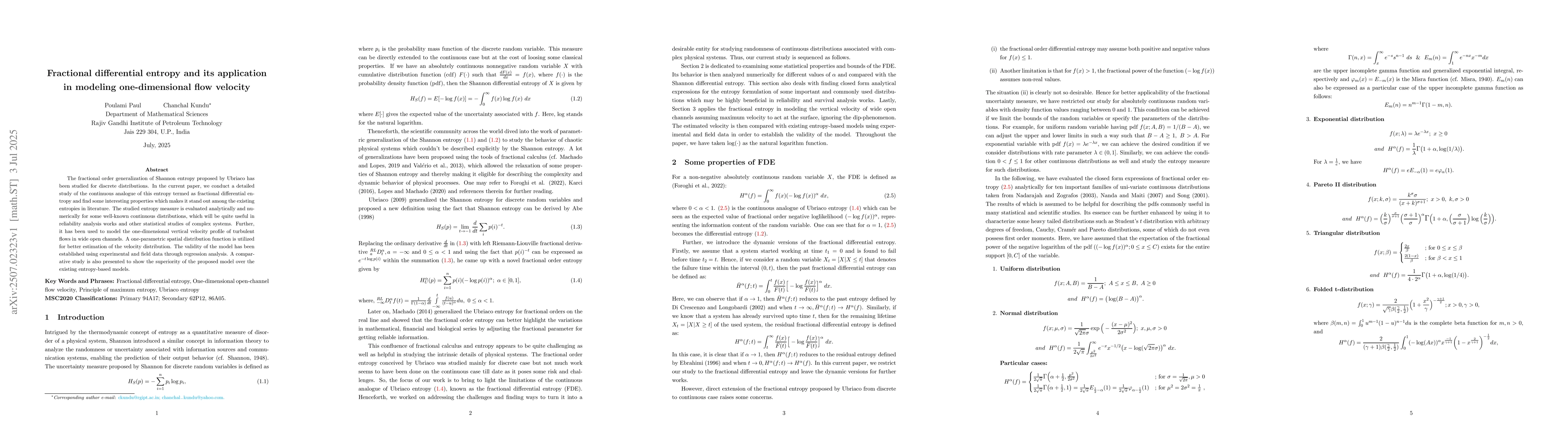 Thumbnail for Fractional differential entropy and its application in modeling
  one-dimensional flow velocity