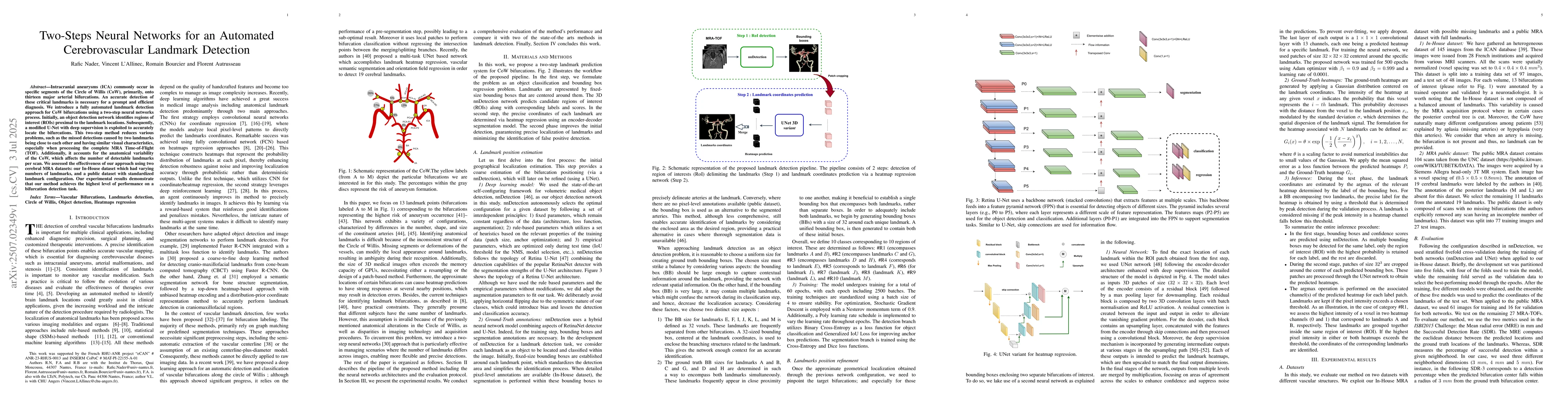 Thumbnail for Two-Steps Neural Networks for an Automated Cerebrovascular Landmark
  Detection