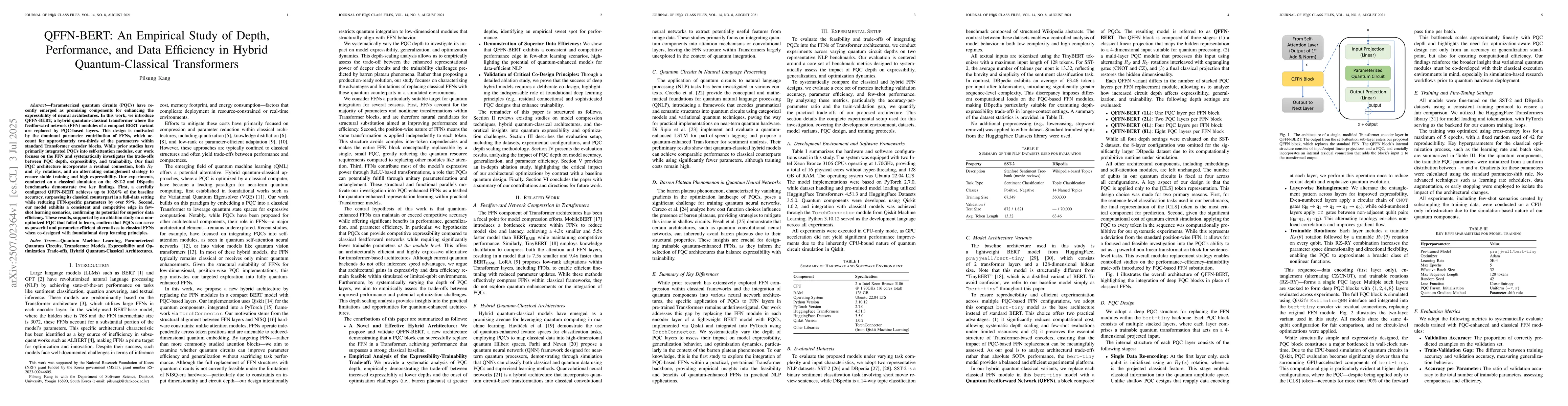 Thumbnail for QFFN-BERT: An Empirical Study of Depth, Performance, and Data Efficiency
  in Hybrid Quantum-Classical Transformers