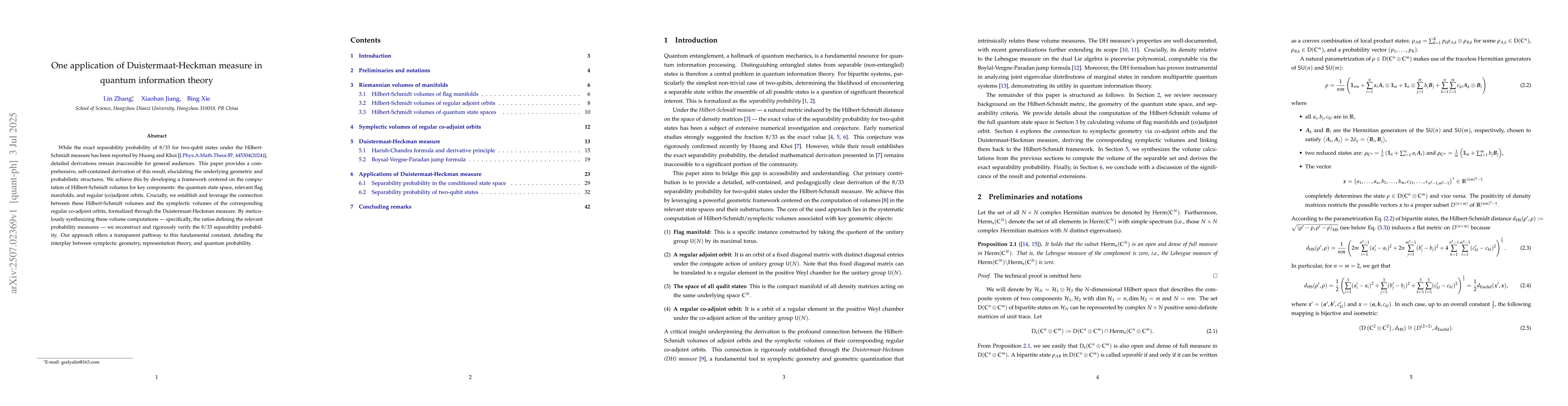 Thumbnail for One application of Duistermaat-Heckman measure in quantum information
  theory