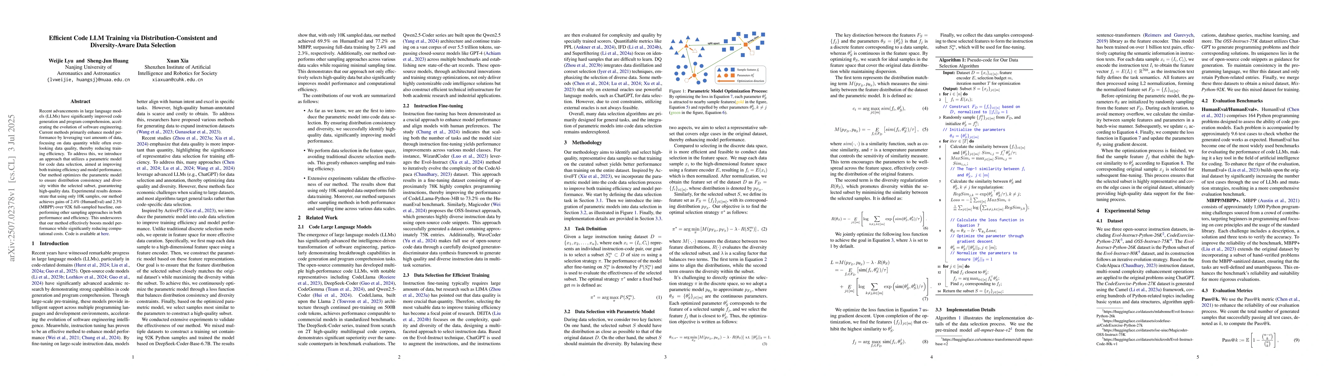 Thumbnail for Efficient Code LLM Training via Distribution-Consistent and
  Diversity-Aware Data Selection