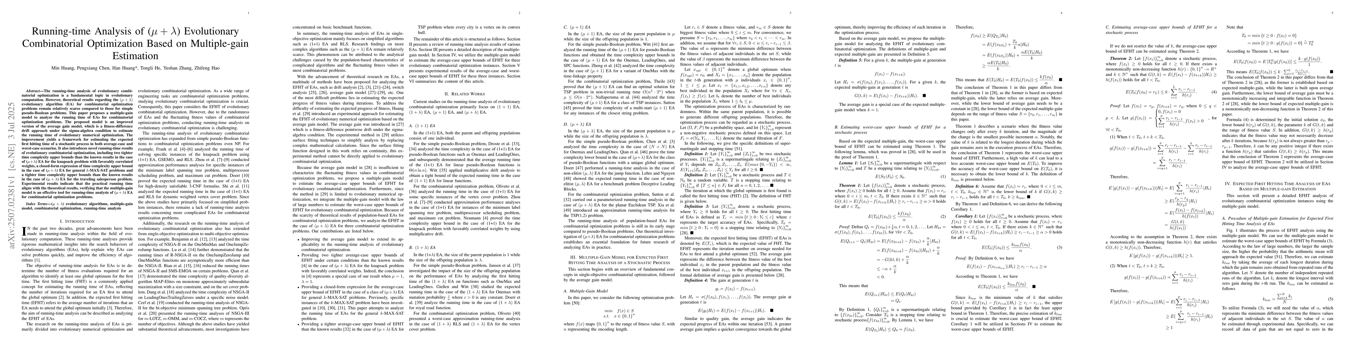 Thumbnail for Running-time Analysis of ($μ+λ$) Evolutionary Combinatorial
  Optimization Based on Multiple-gain Estimation