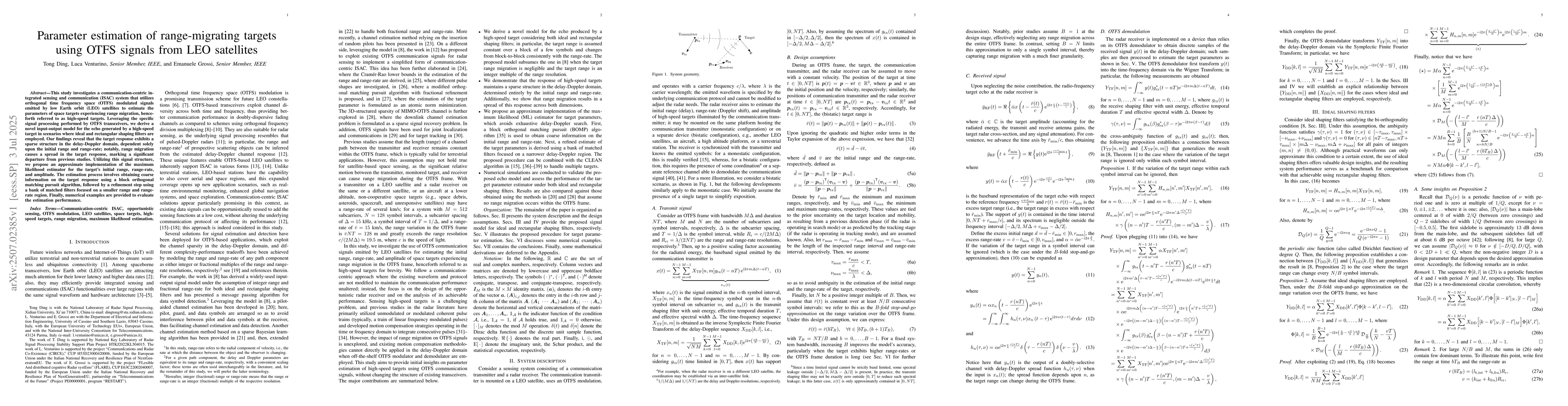 Thumbnail for Parameter estimation of range-migrating targets using OTFS signals from
  LEO satellites