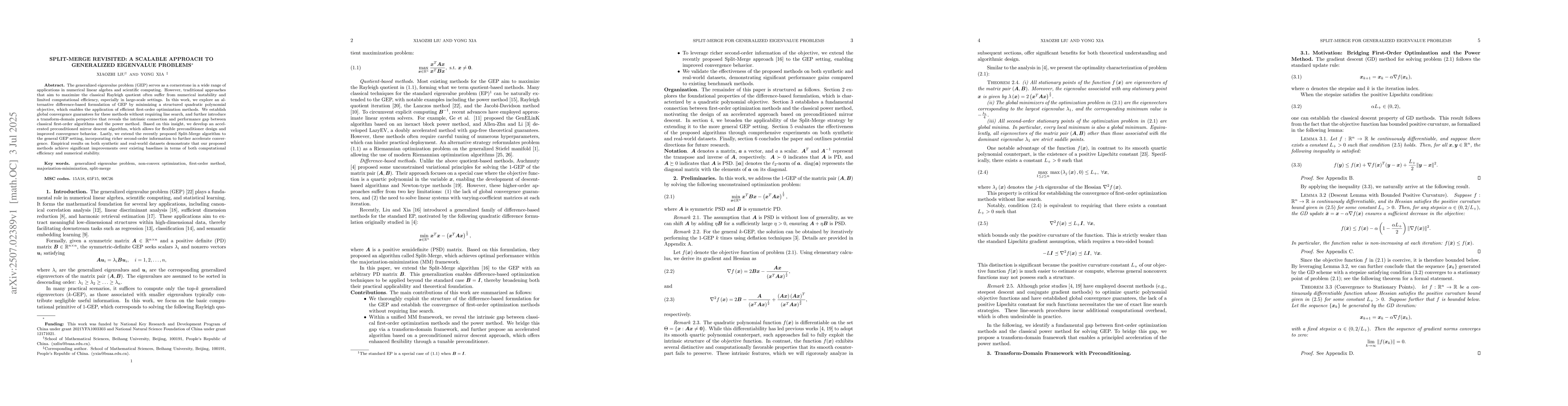 Thumbnail for Split-Merge Revisited: A Scalable Approach to Generalized Eigenvalue
  Problems