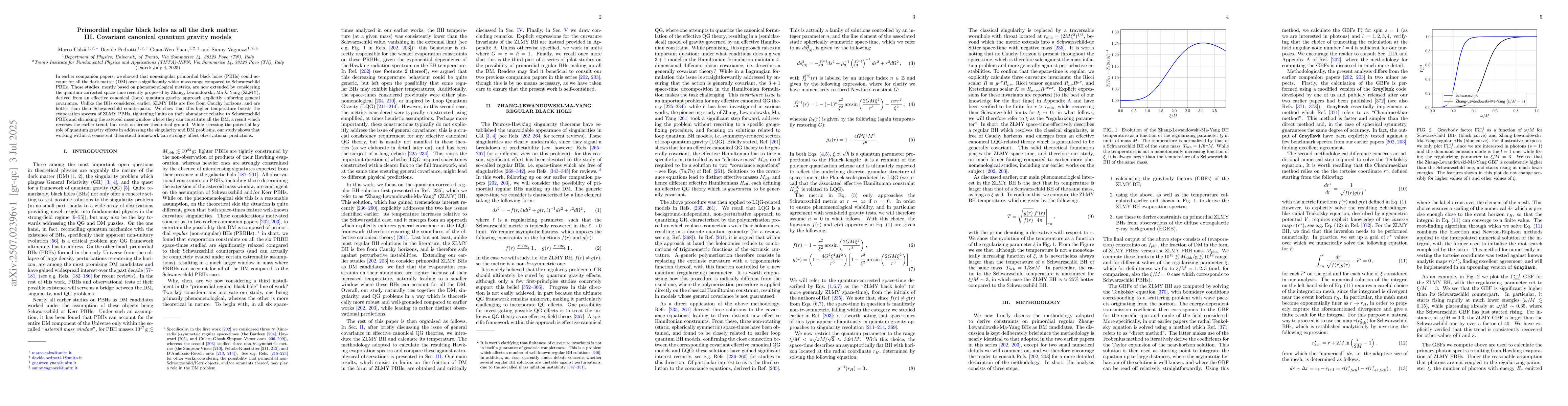 Thumbnail for Primordial regular black holes as all the dark matter. III. Covariant
  canonical quantum gravity models