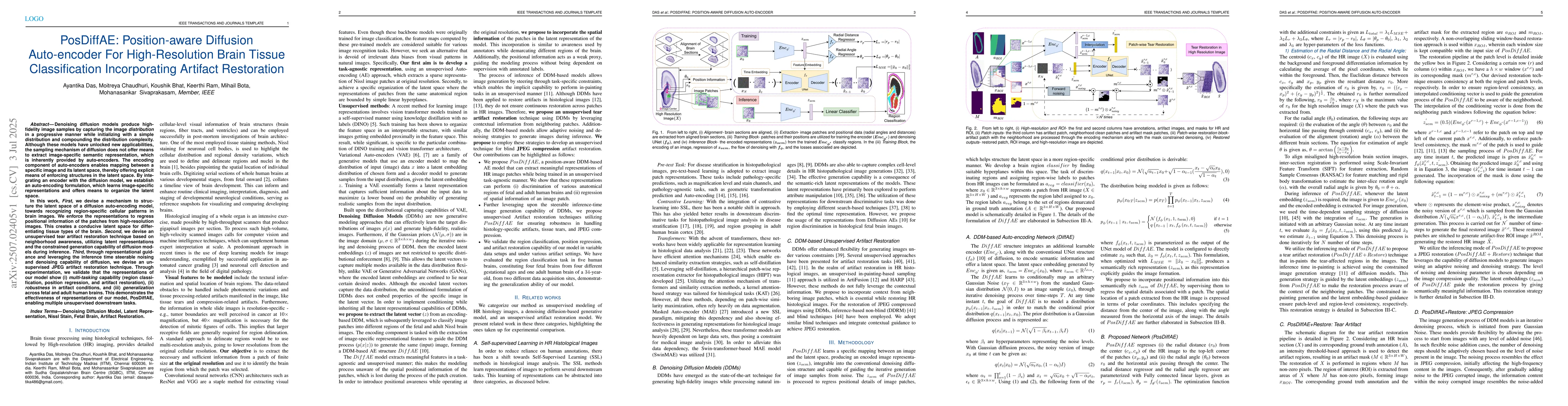 Thumbnail for PosDiffAE: Position-aware Diffusion Auto-encoder For High-Resolution
  Brain Tissue Classification Incorporating Artifact Restoration