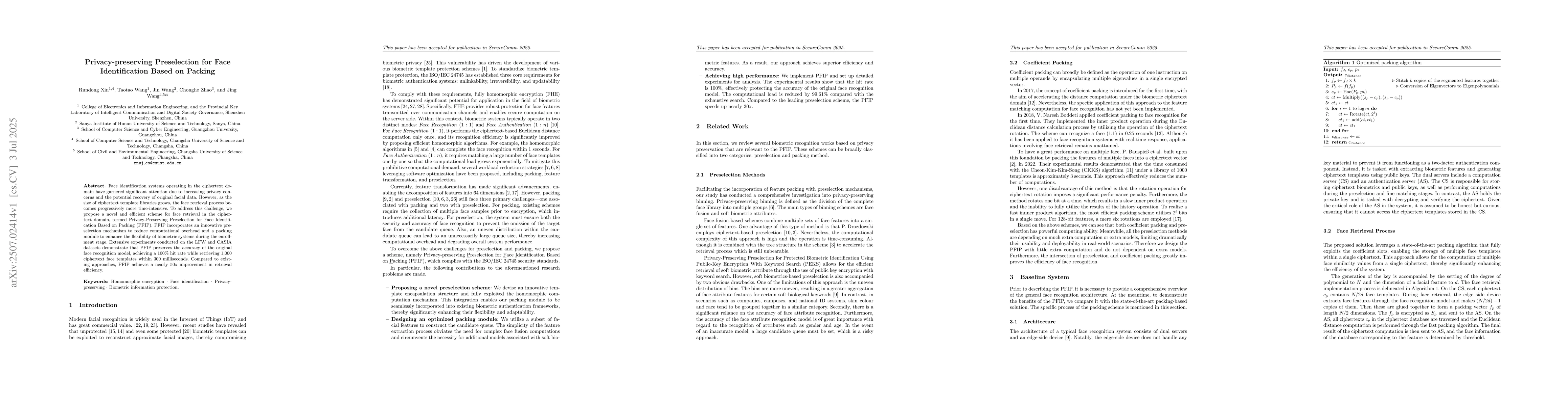 Thumbnail for Privacy-preserving Preselection for Face Identification Based on Packing
