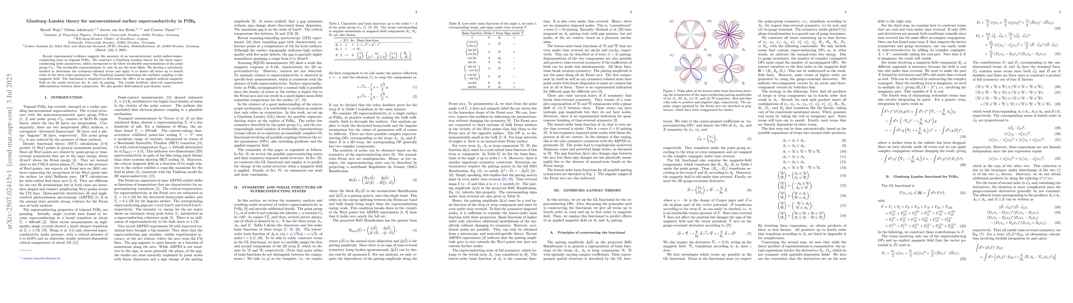 Thumbnail for Ginzburg-Landau theory for unconventional surface superconductivity in
  PtBi$_2$