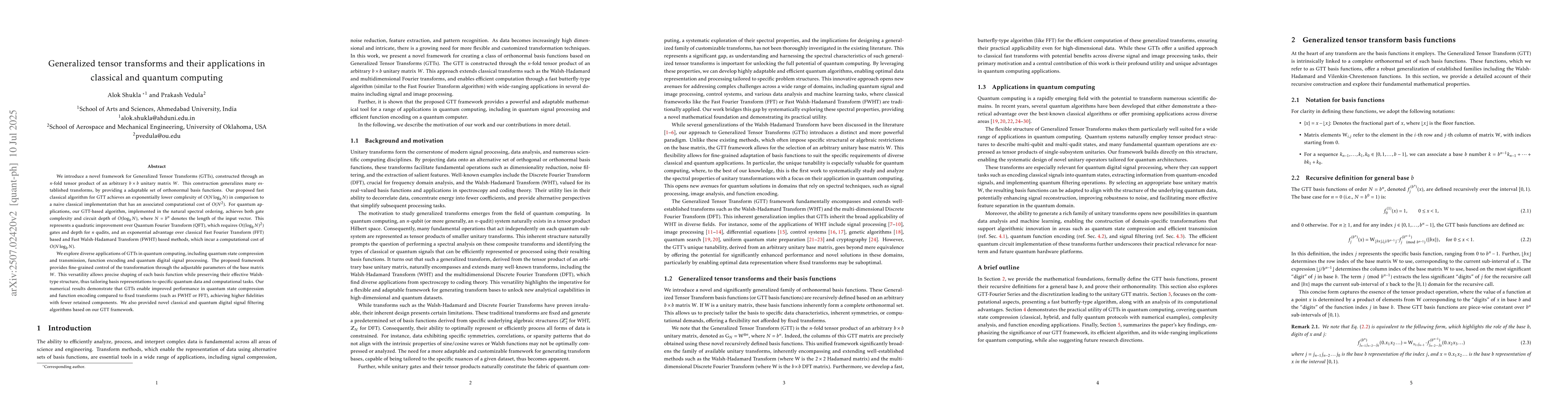 Thumbnail for Generalized tensor transforms and their applications in classical and
  quantum computing