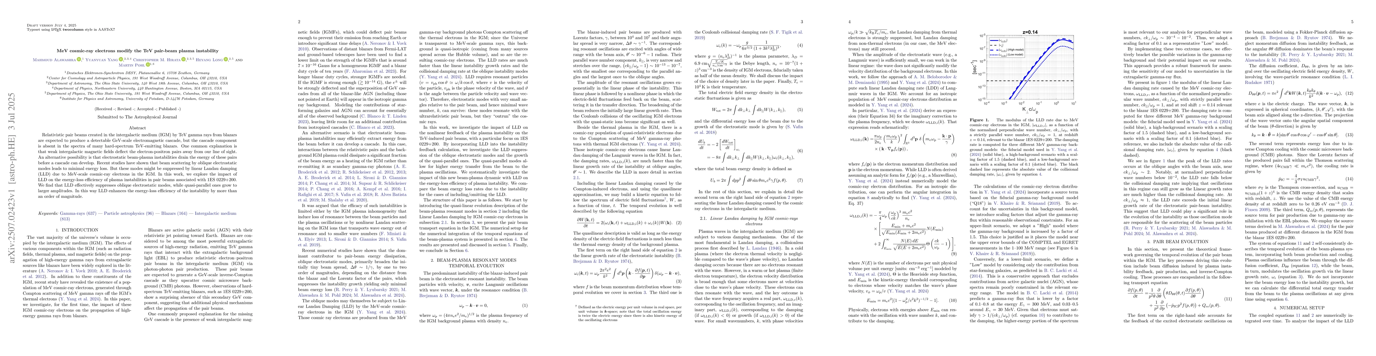 Thumbnail for MeV cosmic-ray electrons modify the TeV pair-beam plasma instability