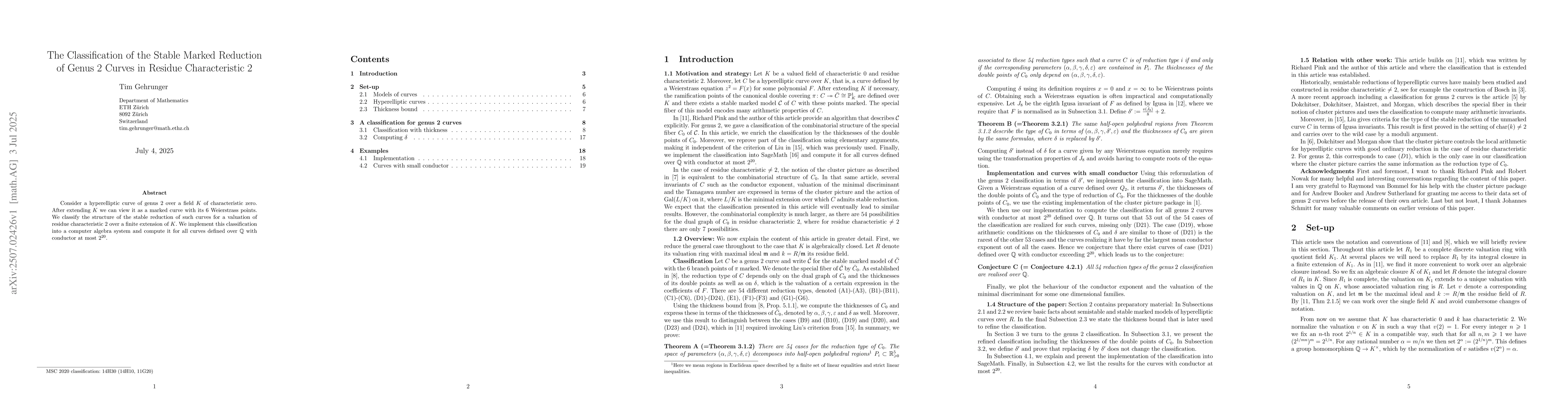 Thumbnail for The Classification of the Stable Marked Reduction of Genus 2 Curves in
  Residue Characteristic 2