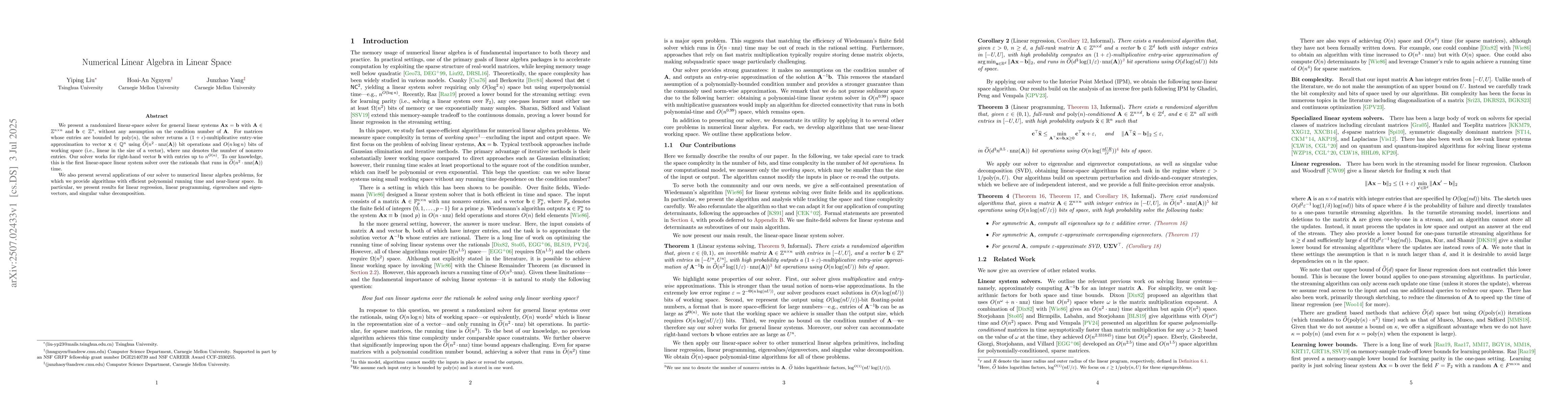 Thumbnail for Numerical Linear Algebra in Linear Space