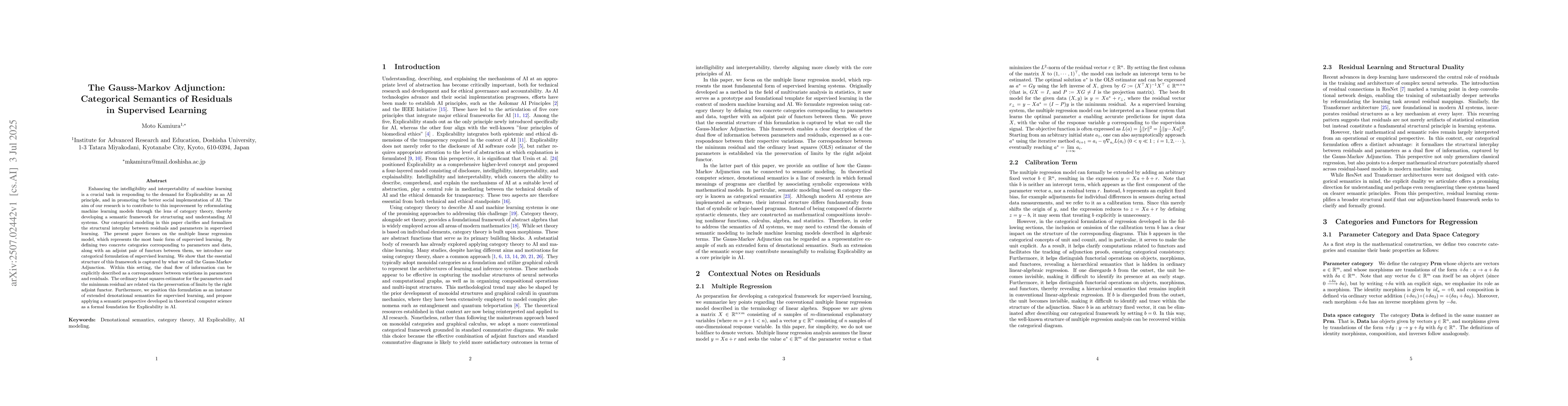 Thumbnail for The Gauss-Markov Adjunction: Categorical Semantics of Residuals in
  Supervised Learning