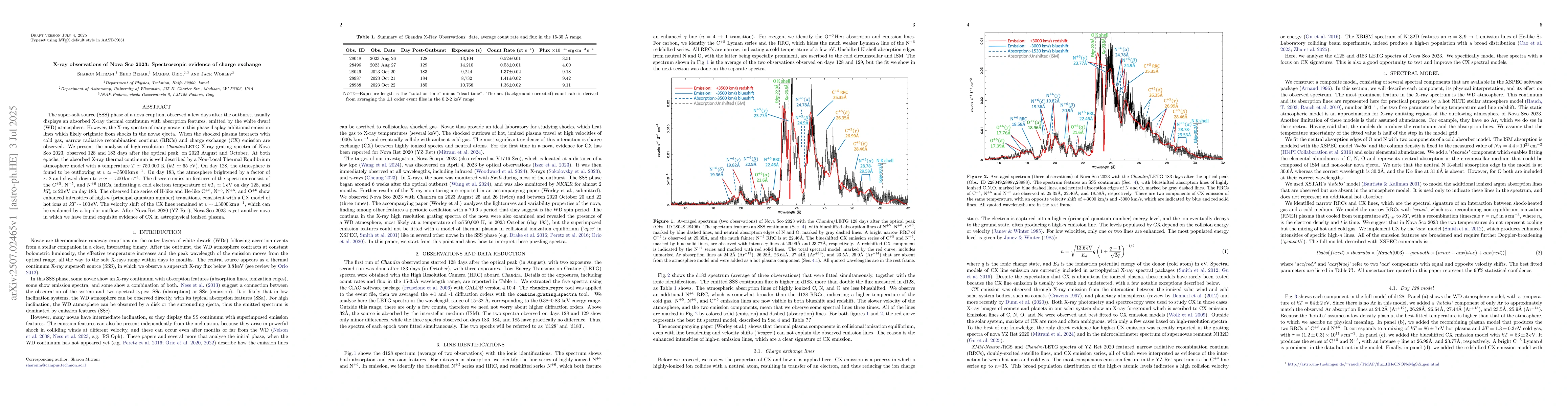 Thumbnail for X-ray observations of Nova Sco 2023: Spectroscopic evidence of charge
  exchange