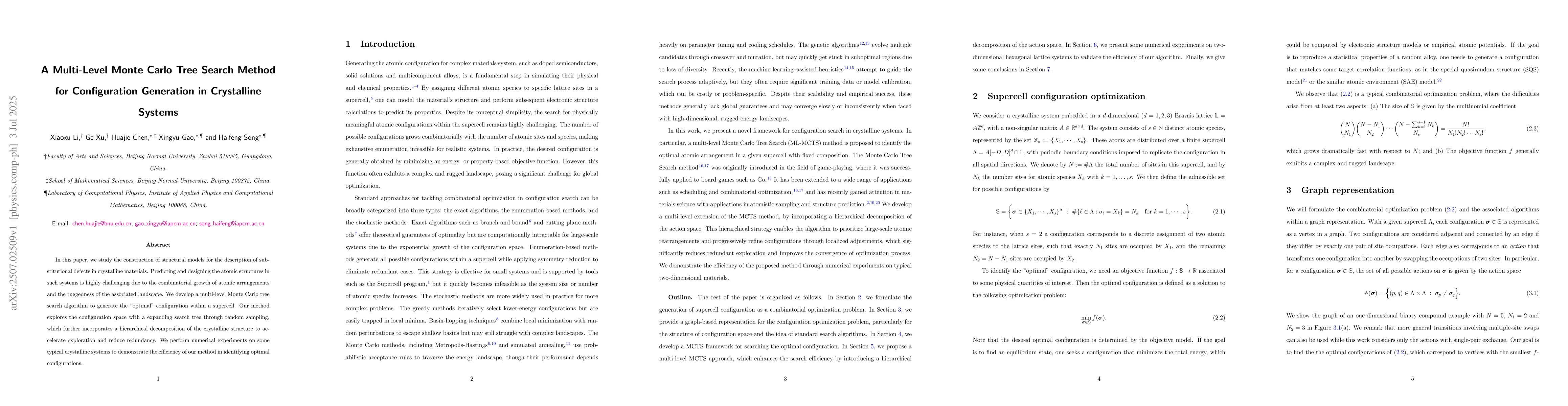 Thumbnail for A Multi-Level Monte Carlo Tree Search Method for Configuration
  Generation in Crystalline Systems