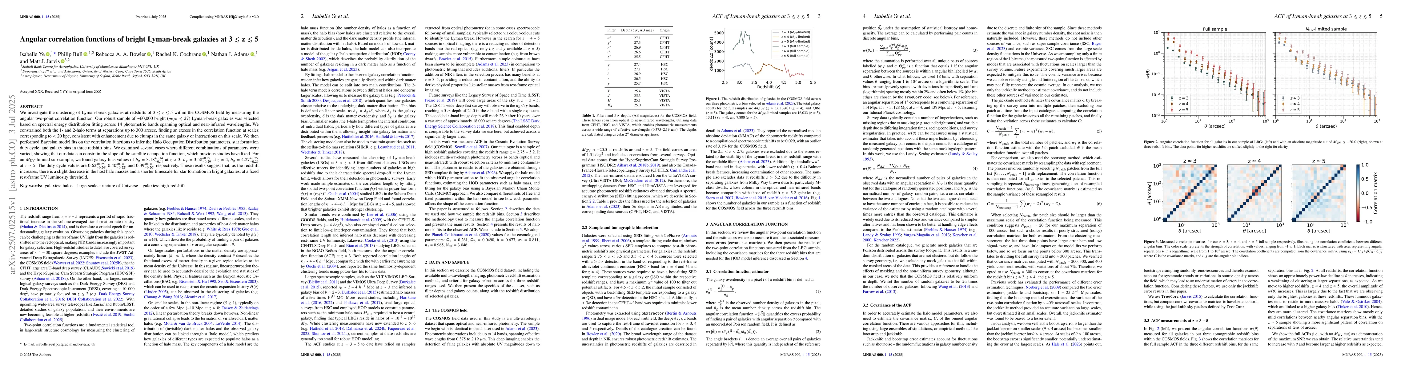 Thumbnail for Angular correlation functions of bright Lyman-break galaxies at
  $\mathbf{3 \lesssim z \lesssim 5}$