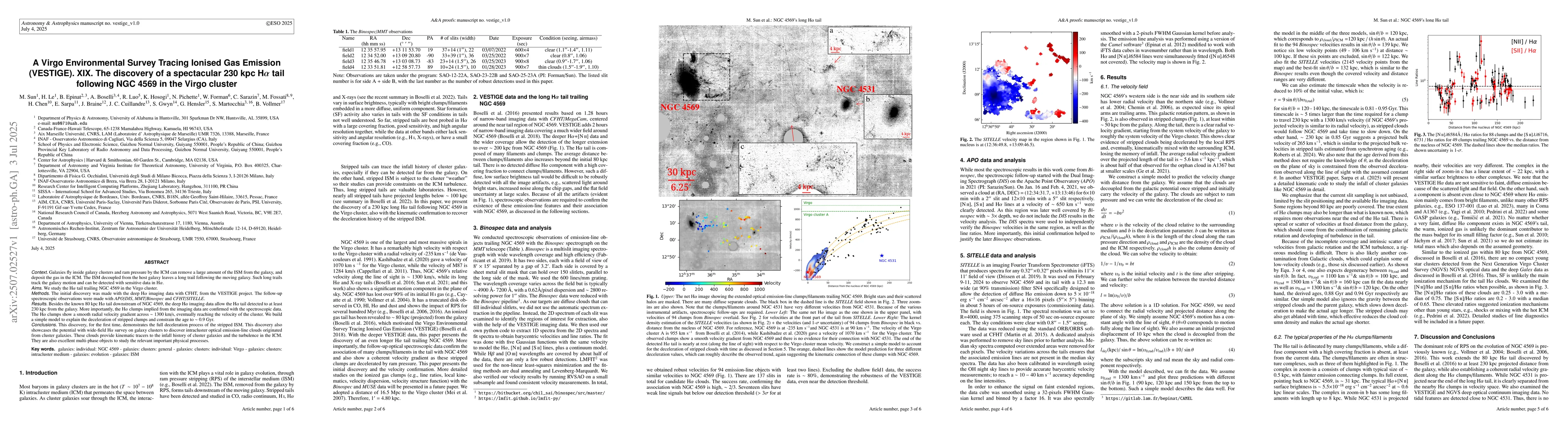 Thumbnail for A Virgo Environmental Survey Tracing Ionised Gas Emission (VESTIGE).
  XIX. The discovery of a spectacular 230 kpc Halpha tail following NGC 4569 in
  the Virgo cluster