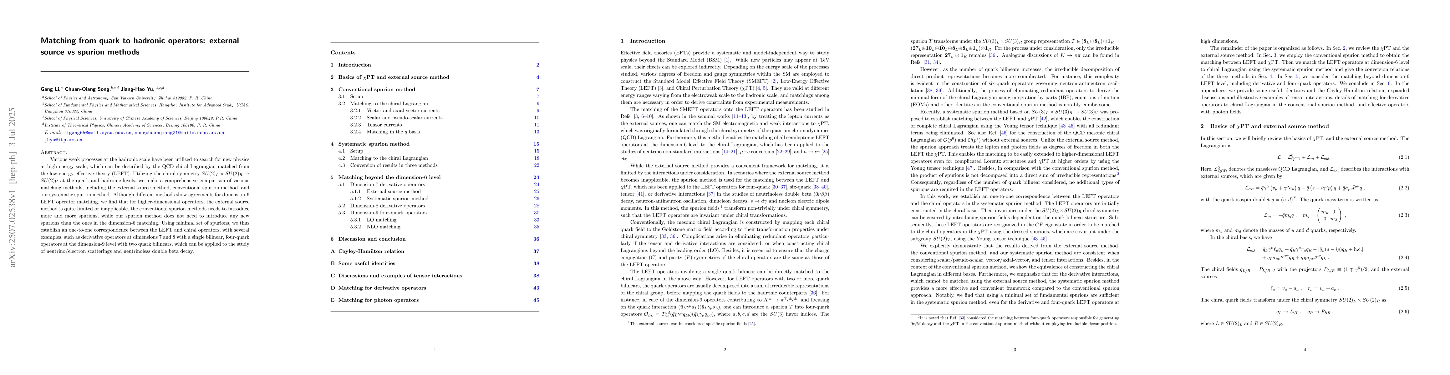 Thumbnail for Matching from quark to hadronic operators: external source vs spurion
  methods