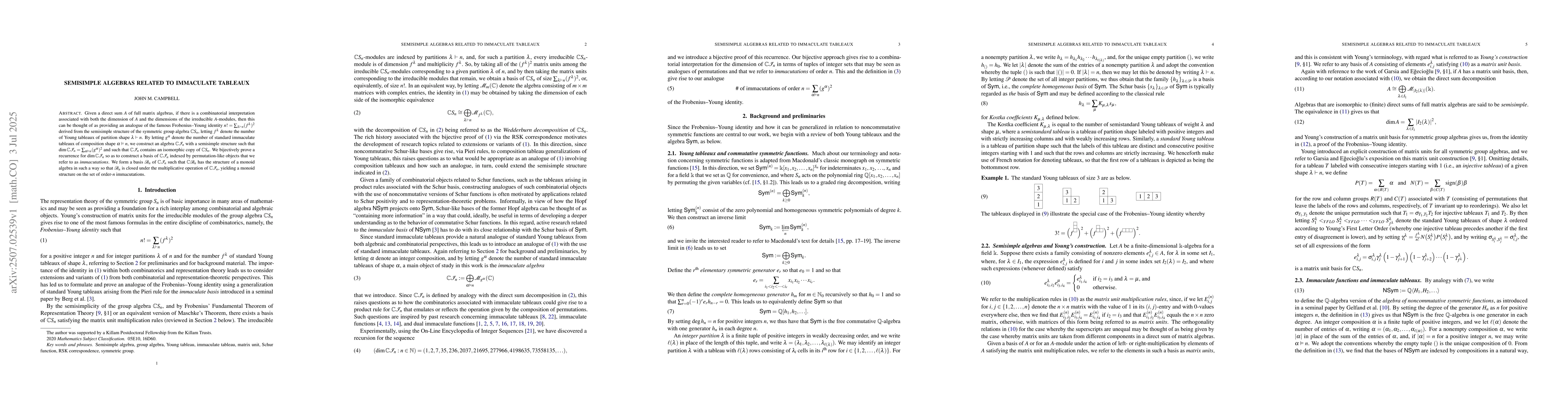 Thumbnail for Semisimple algebras related to immaculate tableaux