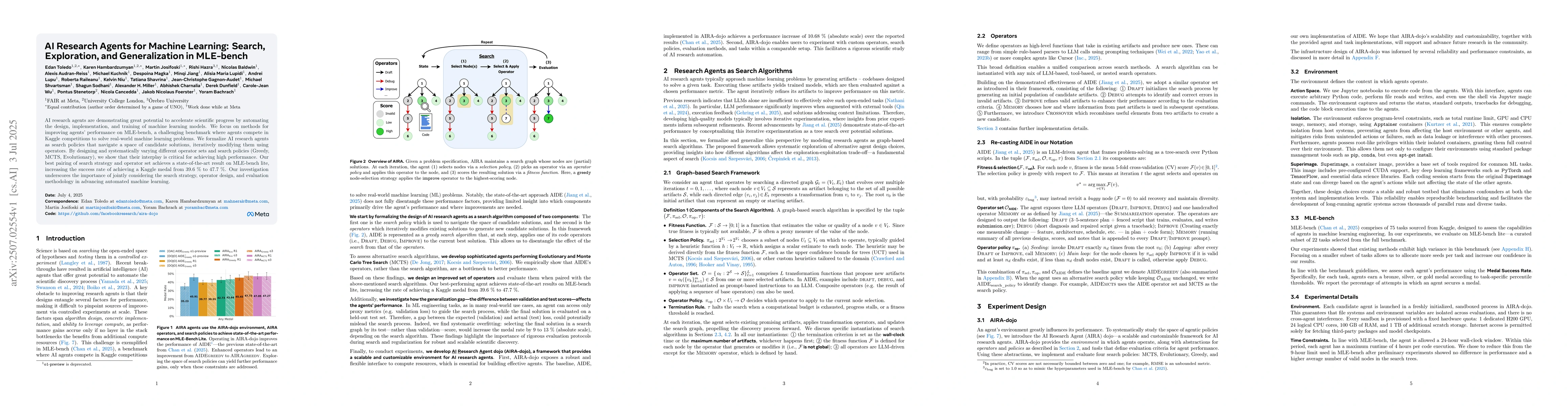 Thumbnail for AI Research Agents for Machine Learning: Search, Exploration, and
  Generalization in MLE-bench