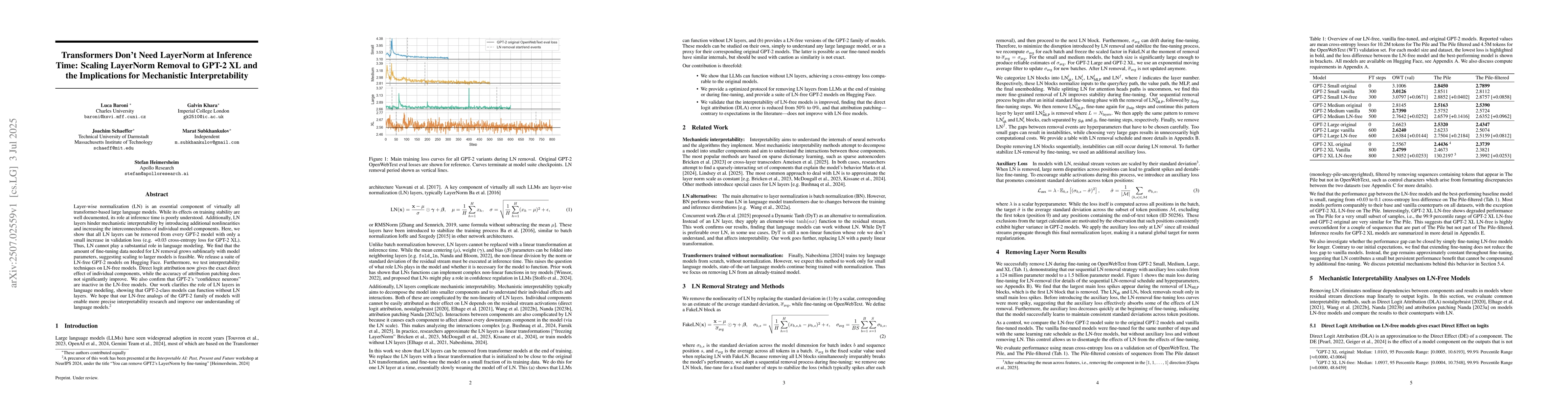 Thumbnail for Transformers Don't Need LayerNorm at Inference Time: Scaling LayerNorm
  Removal to GPT-2 XL and the Implications for Mechanistic Interpretability