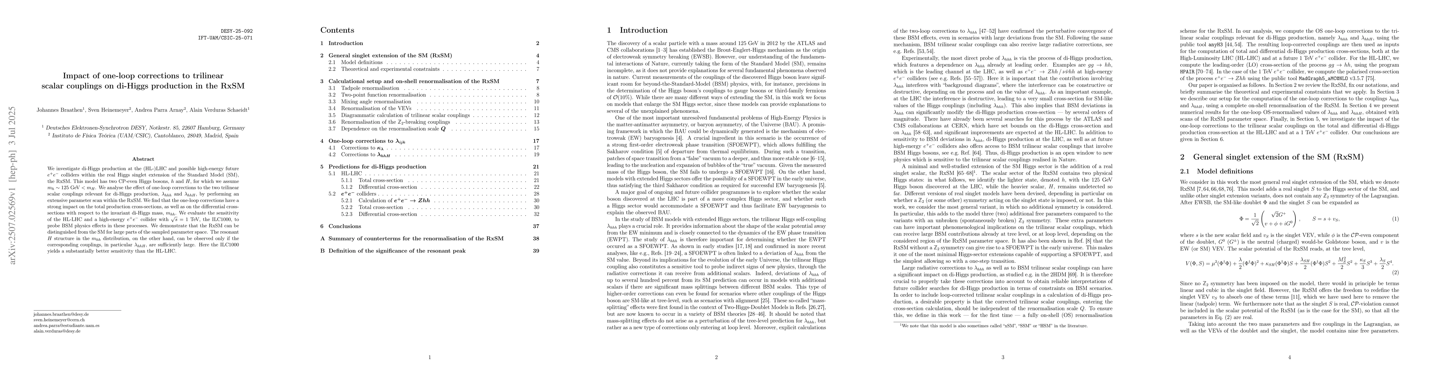 Thumbnail for Impact of one-loop corrections to trilinear scalar couplings on di-Higgs
  production in the RxSM