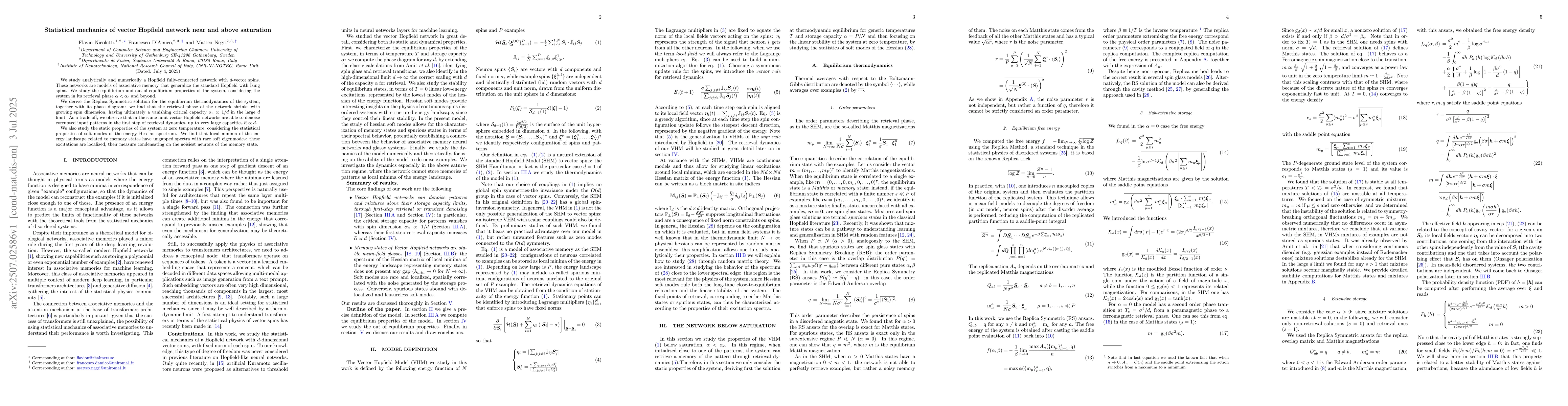Thumbnail for Statistical mechanics of vector Hopfield network near and above
  saturation