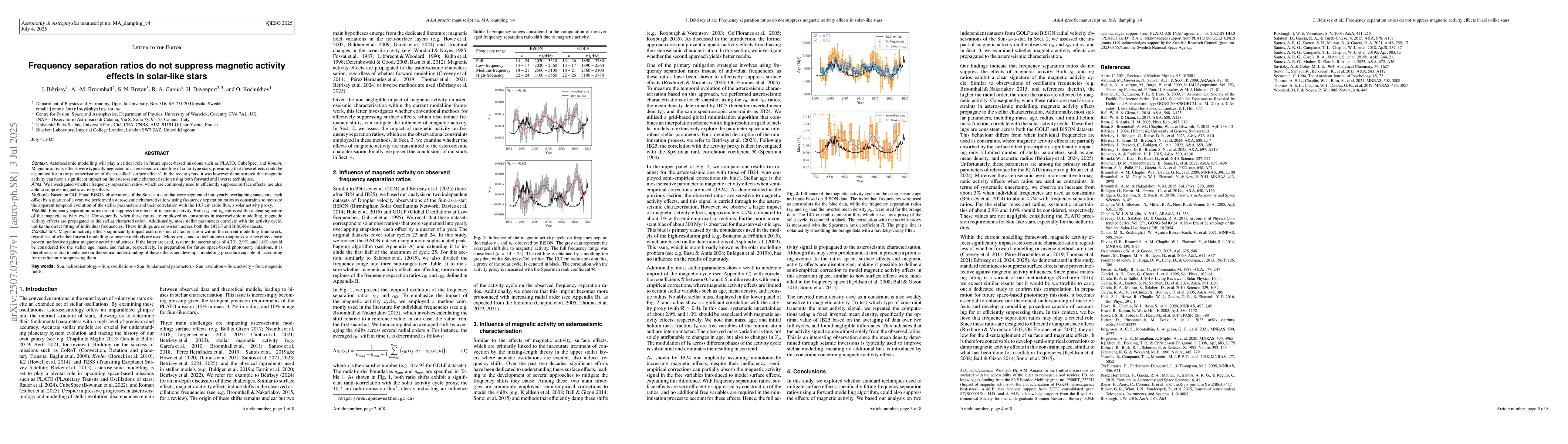 Thumbnail for Frequency separation ratios do not suppress magnetic activity effects in
  solar-like stars