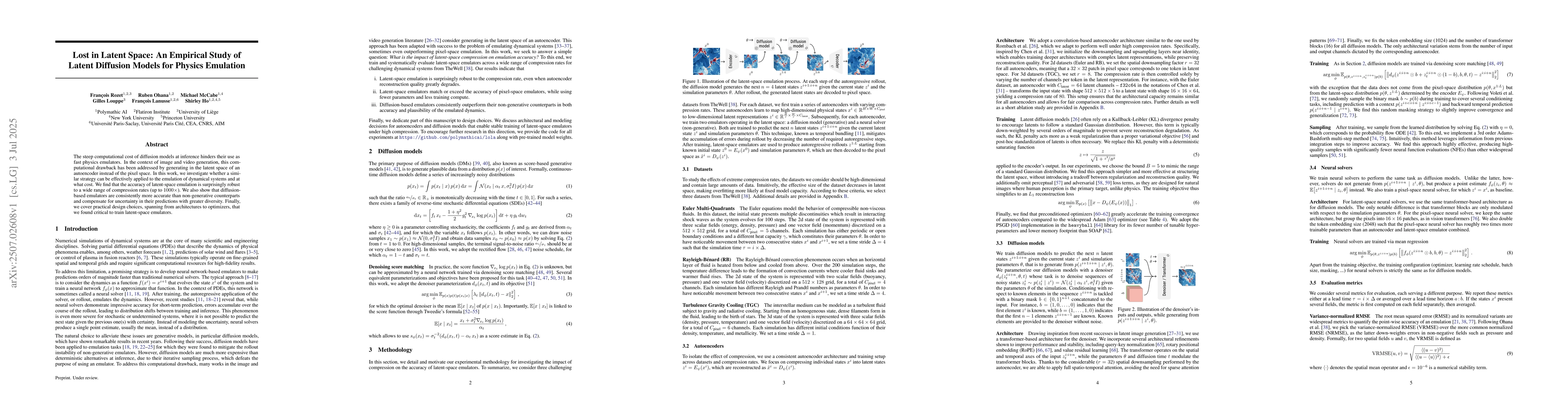 Thumbnail for Lost in Latent Space: An Empirical Study of Latent Diffusion Models for
  Physics Emulation