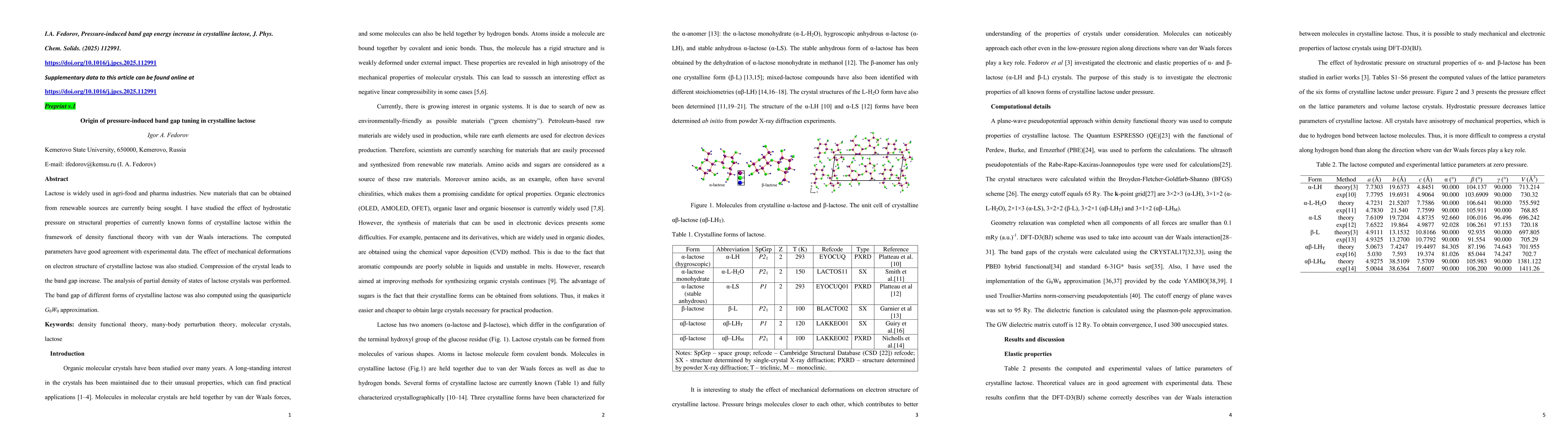 Thumbnail for Pressure-induced band gap energy increase in crystalline lactose