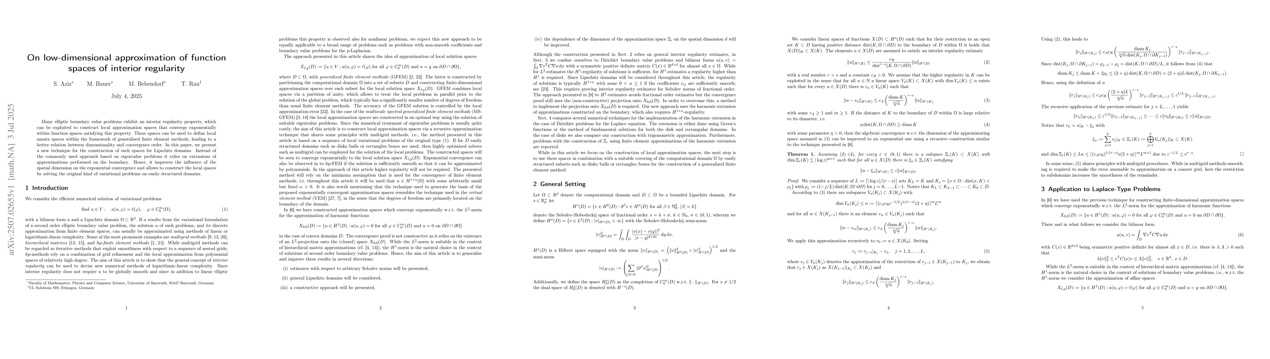 Thumbnail for On low-dimensional approximation of function spaces of interior
  regularity
