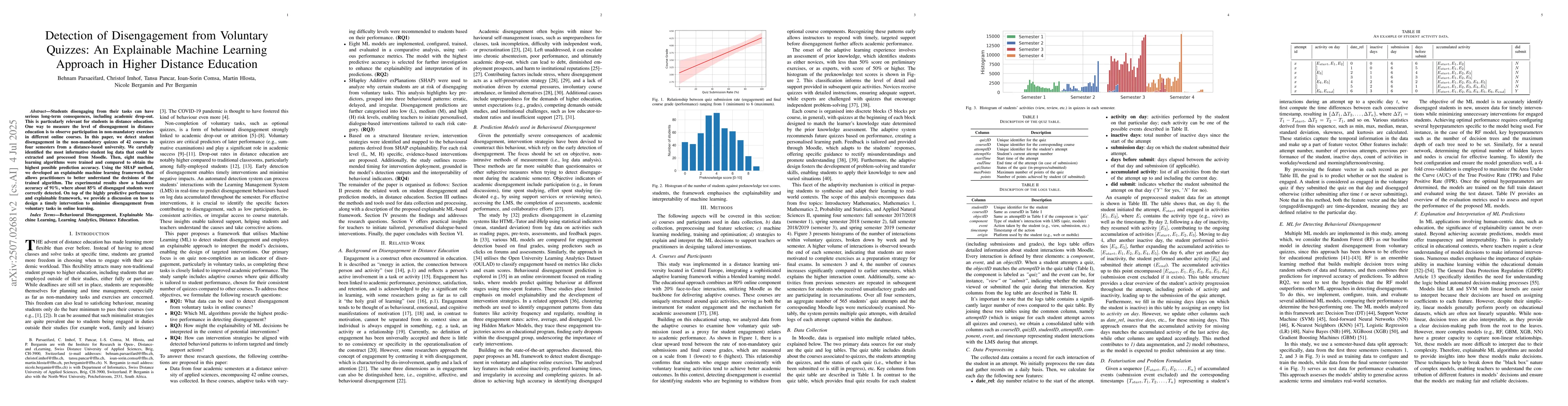 Thumbnail for Detection of Disengagement from Voluntary Quizzes: An Explainable
  Machine Learning Approach in Higher Distance Education
